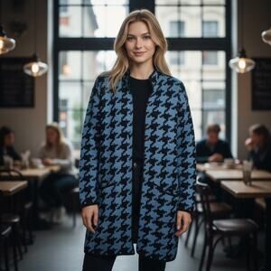 Vintage French Rags Houndstooth Button Down Knit Sweater Cardigan 3 (XL)